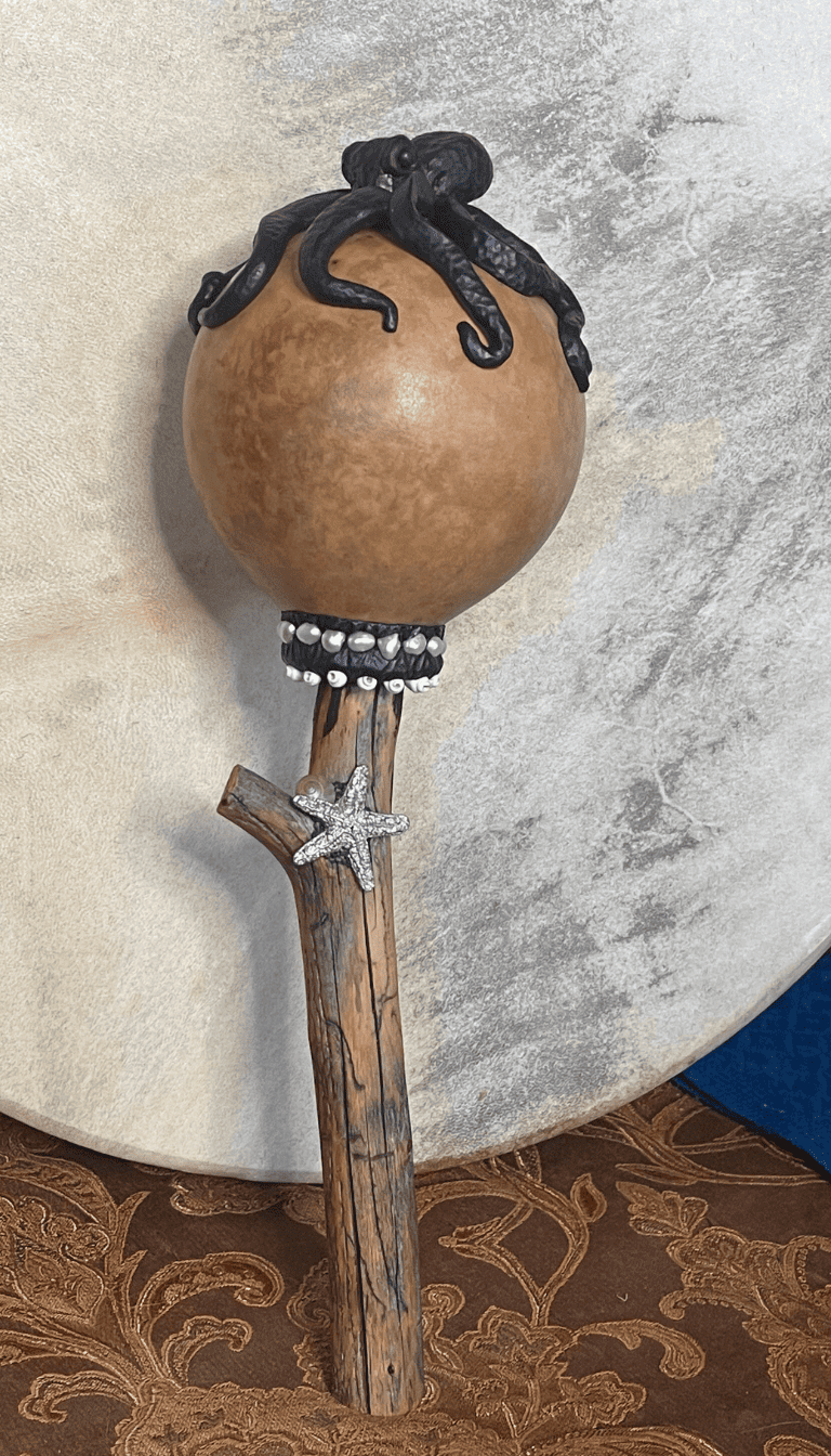 Octopus blessing rattle, sacred healing instrument, Katherine Bird