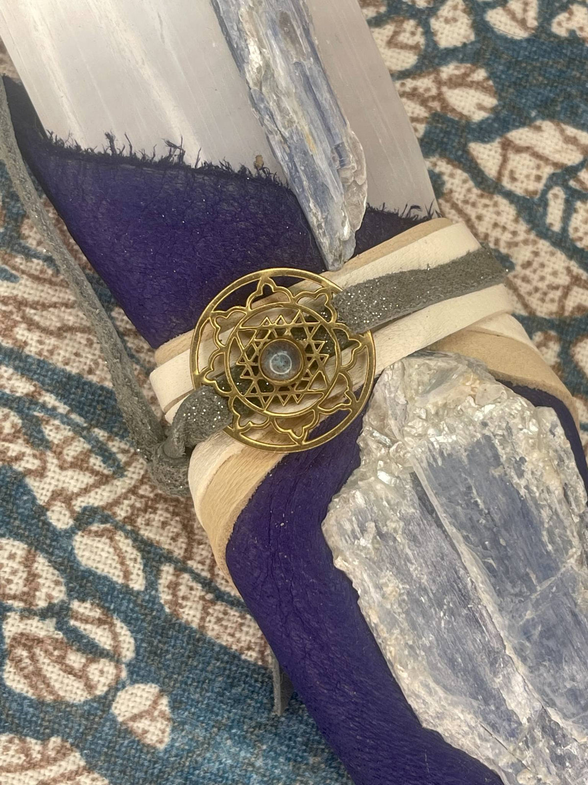 Blue kyanite hand-wrapped selenite knife, shamanic practitioner